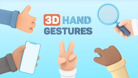 50款3D卡通手势操作动画AE视频模板素材 3D Hand Gestures Mockup Device