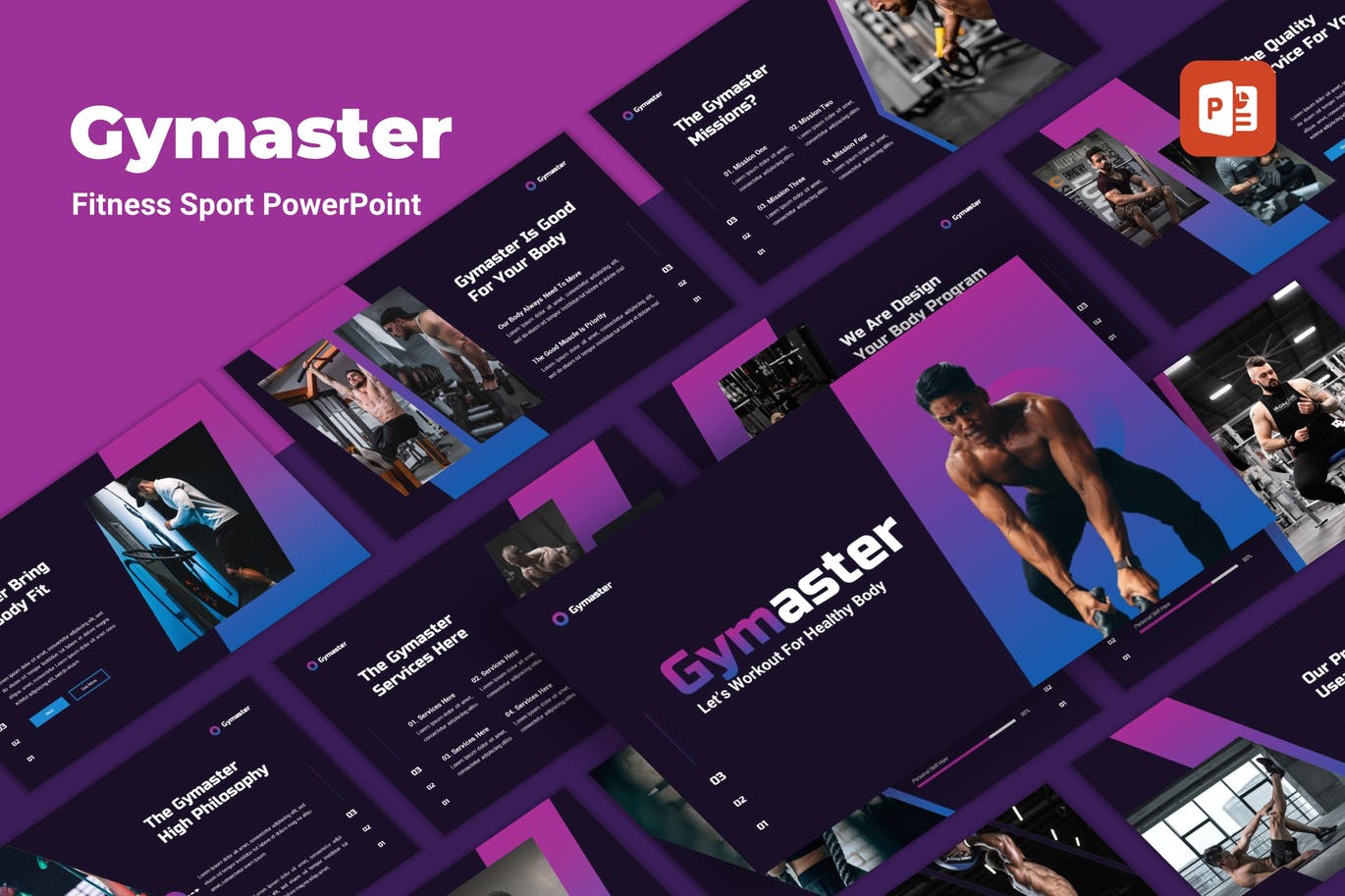 运动健身主题幻灯片PPT设计模板 Gymaster – Fitness Sport PowerPoint Template插图