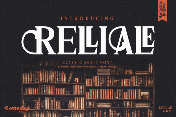 时尚奢华海报杂志标题徽标Logo设计衬线英文字体素材 Relliale Font