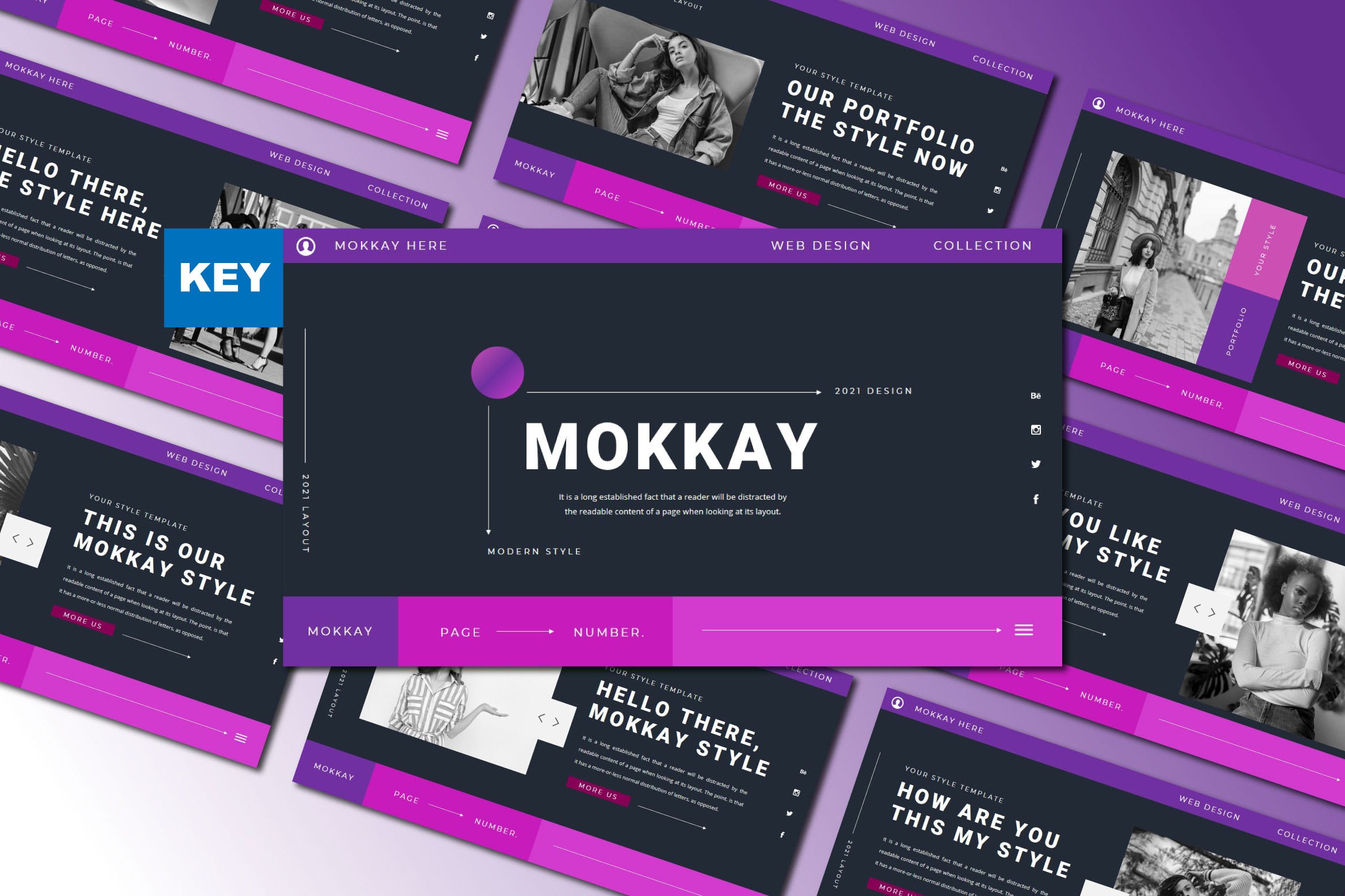 潮流服装摄影作品集图文排版 Keynote设计模板 MOKKAY Keynote Template插图