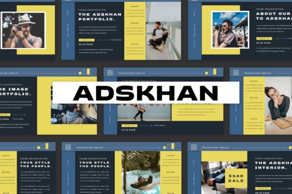 潮流深色系服装介绍演示文稿设计模板 ADSKHAN Powerpoint Template