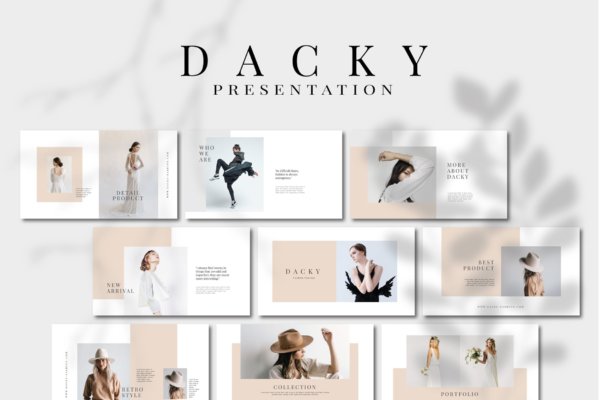 现代简约服装摄影作品集演示文稿设计模版 Dacky – PowerPoint Template