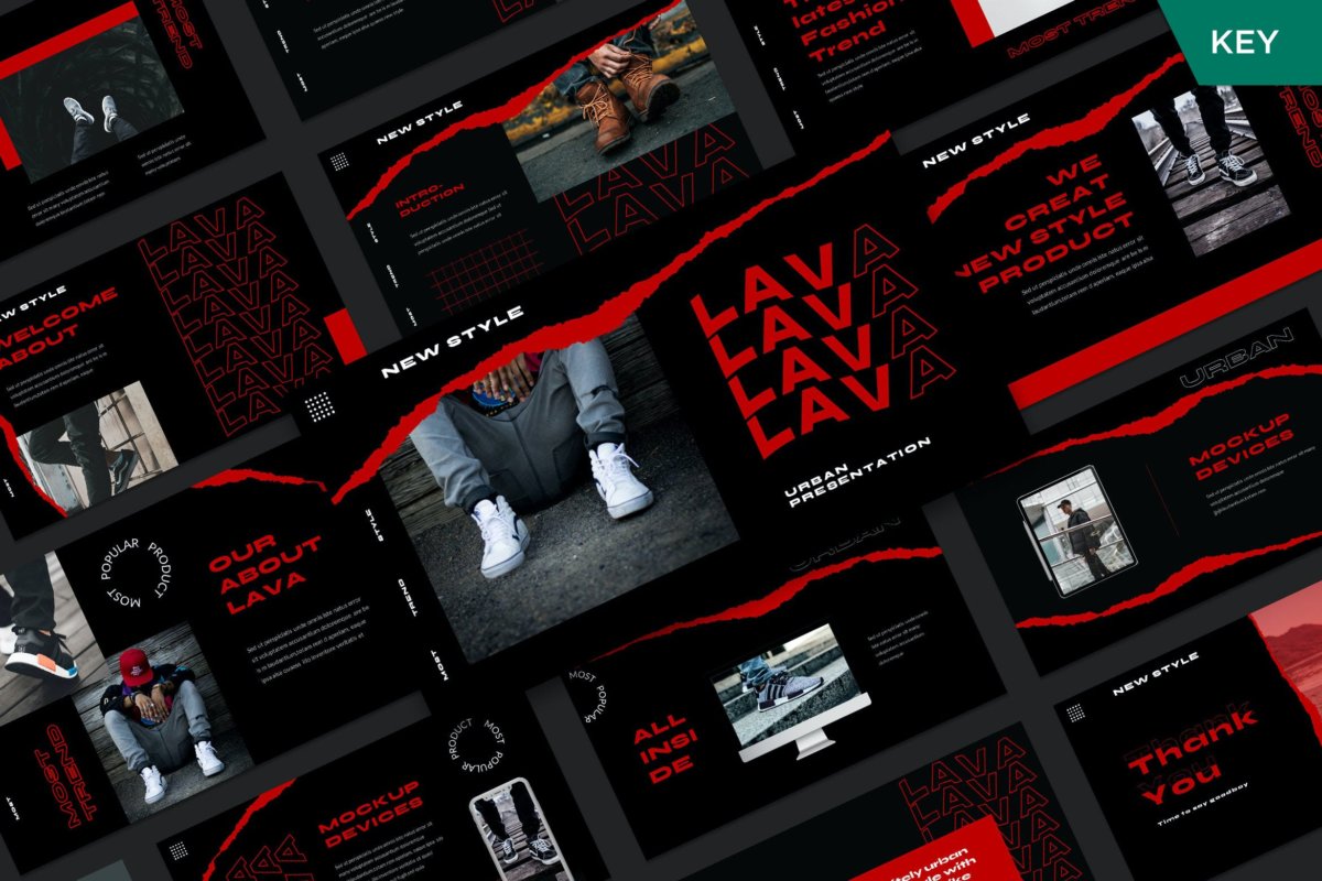 潮流街头服装摄影作品集演示文稿Keynote设计模板 Lava Keynote Template插图