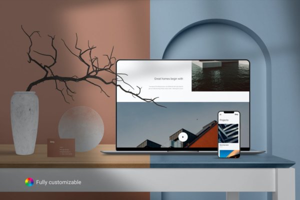质感网页界面设计MacBook Pro电脑屏幕演示样机模板 Digital Scene Mockup Fully Customizable