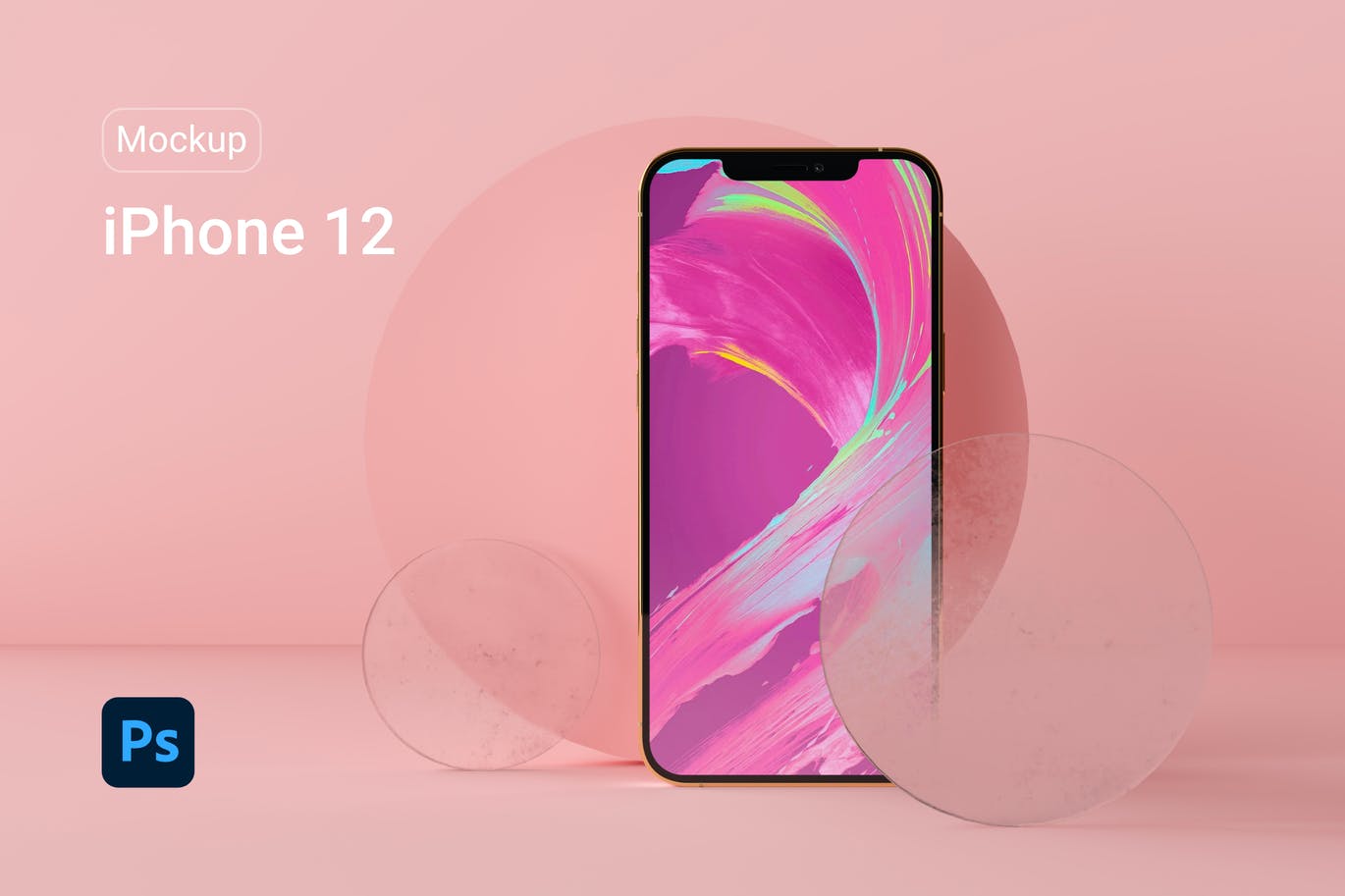 全新粉色背景app界面设计iphone12手机屏幕演示样机iphone12pinkscene