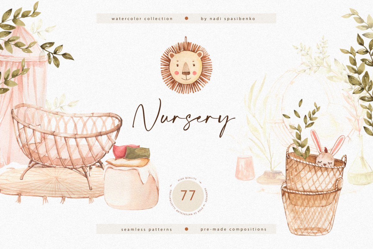 可爱儿童室内家具装饰手绘剪贴水彩画PNG透明设计素材 Watercolor Nursery插图