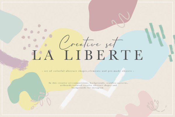 抽象创意孟菲斯元素海报设计装饰图案手绘矢量素材 La Liberte Abstract Creative Set