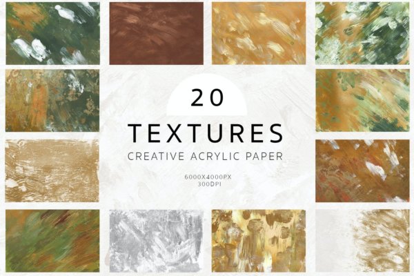 20款高清绿金丙烯酸艺术绘画画笔纹理海报设计背景图片素材 20 Creative Acrylic Texturas