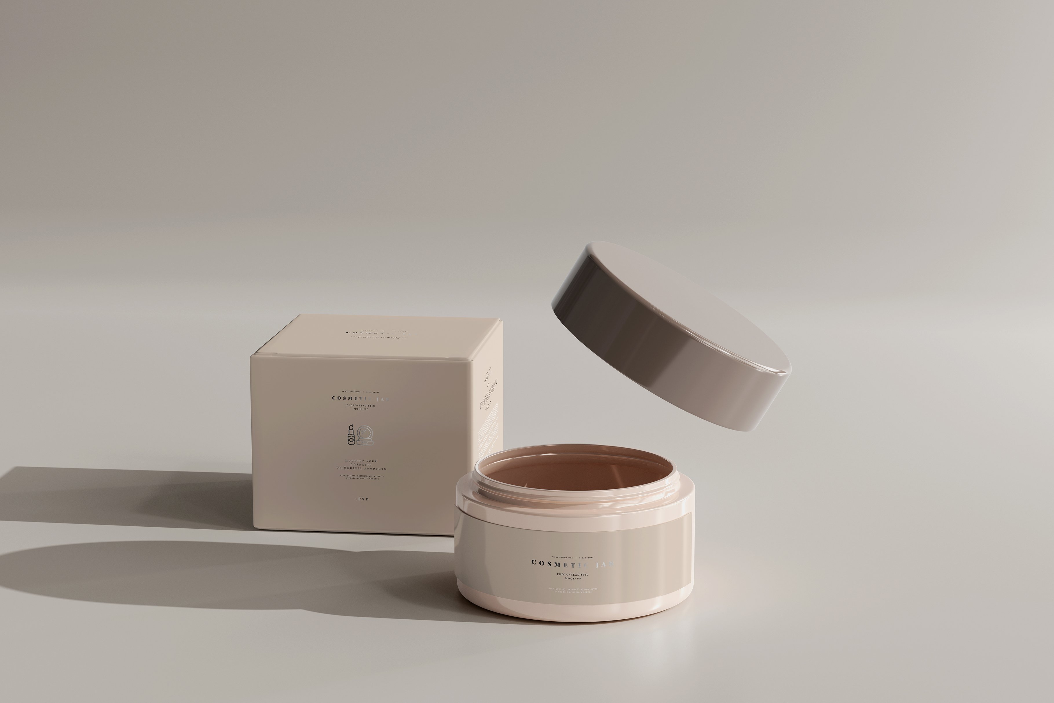 13款塑料化妆品罐包装纸盒设计PS贴图样机模板 Cosmetic Jar Mockup插图1