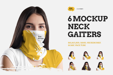 6款防护面罩头巾印花图案设计PS贴图样机 6 Mockups Neck Gaiters