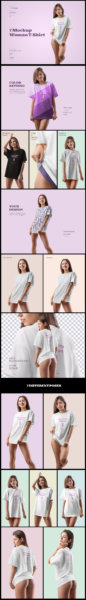 7款大号女士半袖T恤印花图案设计展示样机 7 Mockups Woman T-Shirt Oversize