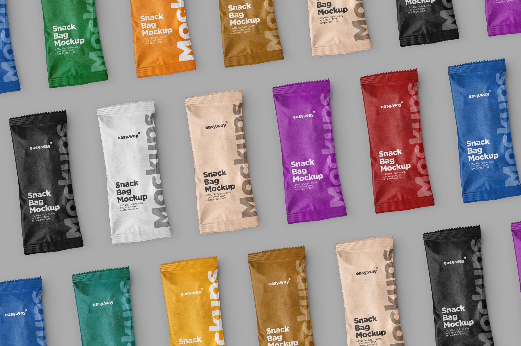 时尚食品糖果牛皮纸包装袋设计psd样机kraftpapersnackbagpsdmockup