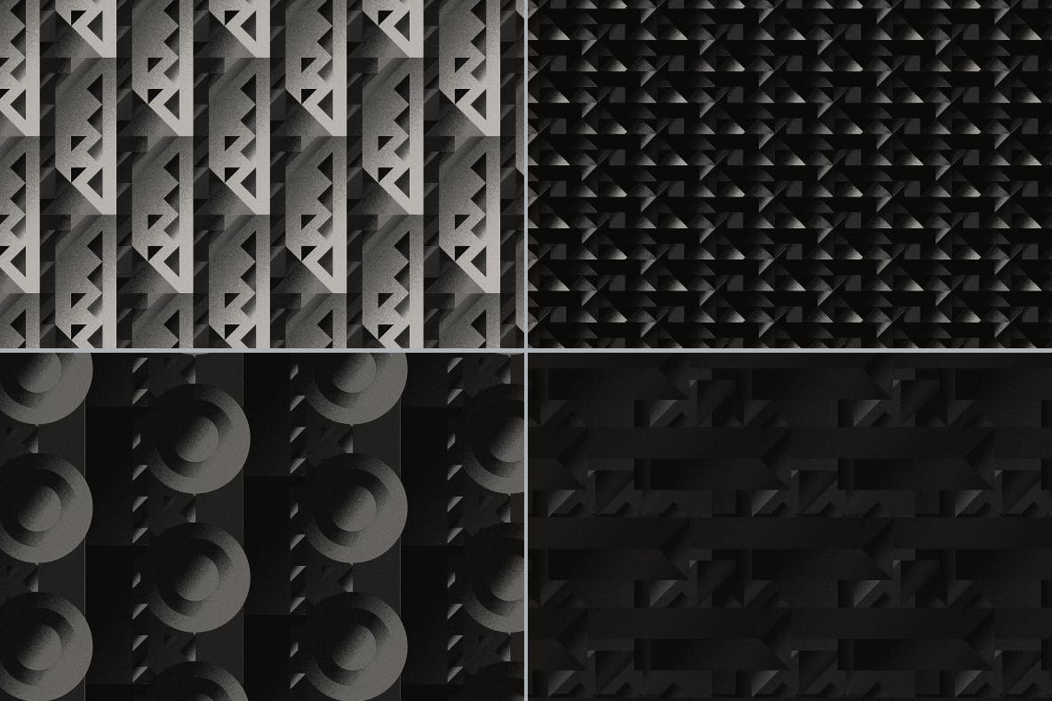 现代暗黑噪点颗粒渐变几何图形无缝隙背景图设计素材 Cubic Dark Patterns插图1