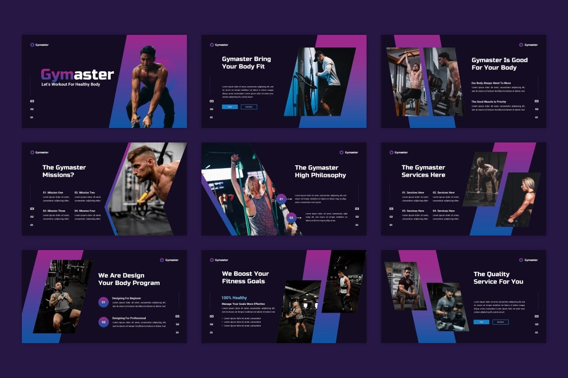 运动健身主题幻灯片PPT设计模板 Gymaster – Fitness Sport PowerPoint Template插图1