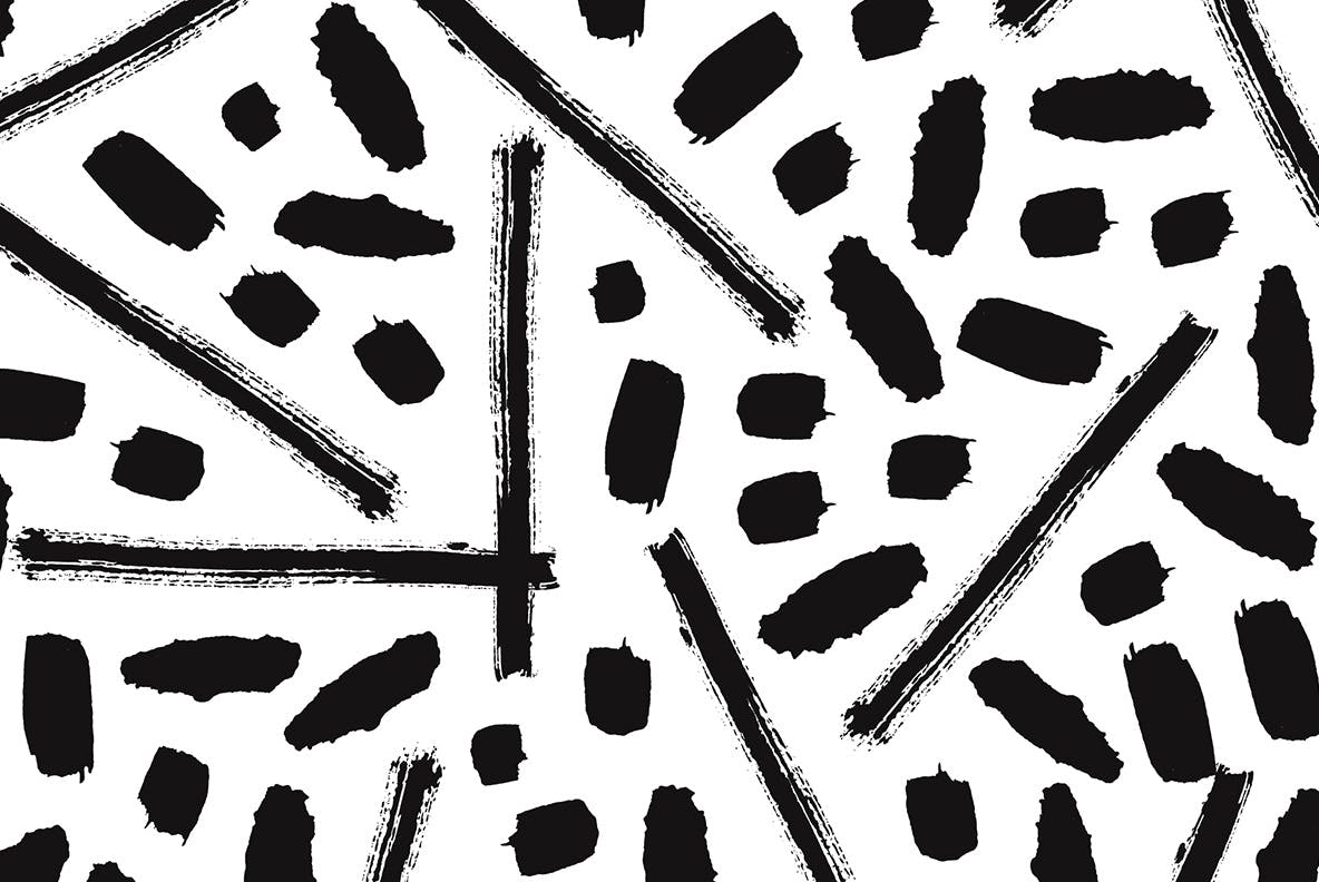 20个简约水墨毛笔笔触纹理无缝隙图案EPS矢量设计素材 Black Ink Drawn Patterns插图1