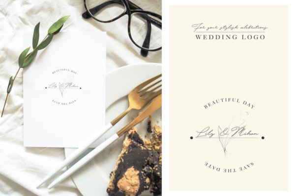 极简婚礼元素花卉树枝Logo铅笔素描手绘矢量设计素材 Wedding Graphic Logo & Pencil Flower