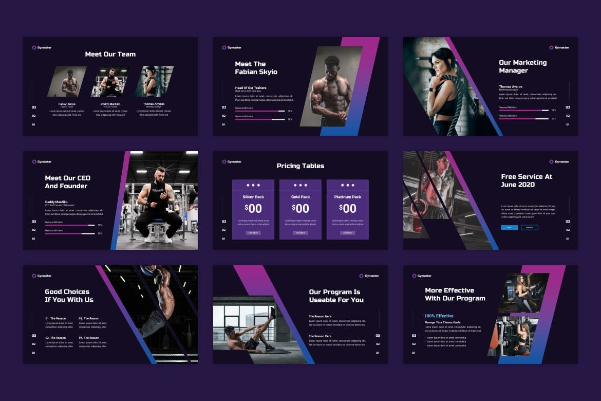 运动健身主题幻灯片PPT设计模板 Gymaster – Fitness Sport PowerPoint Template插图2