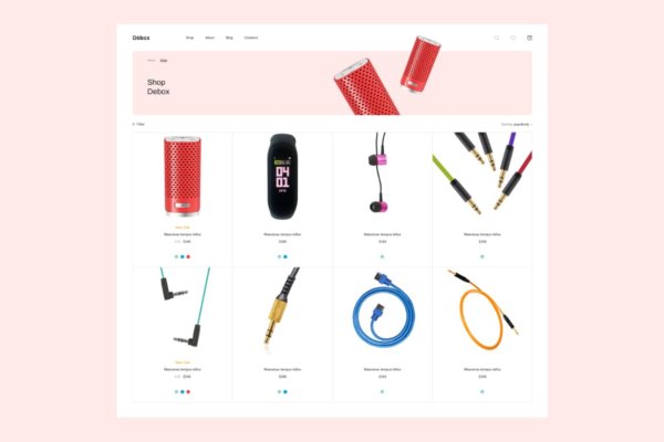 音乐商品店铺网站WEB界面设计XD模板素材 Debox – Music Store Product Catalog