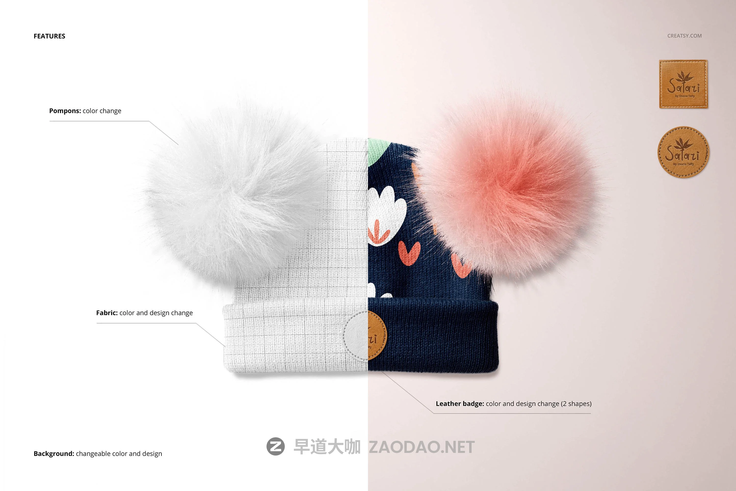 毛绒绒绒儿童毛线无檐小便帽设计展示样机集 Beanie with Fur Pompons Mockup Set插图3 毛绒绒绒儿童毛线无檐小便帽设计展示样机集 Beanie with Fur Pompons Mockup Set插图3
