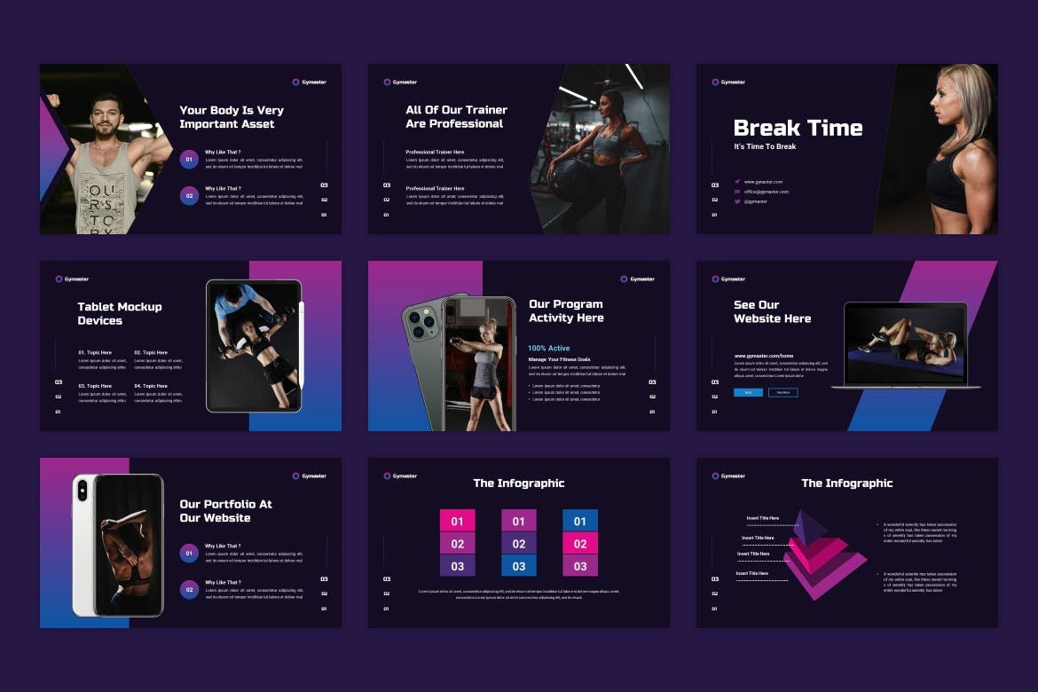 运动健身主题幻灯片PPT设计模板 Gymaster – Fitness Sport PowerPoint Template插图3
