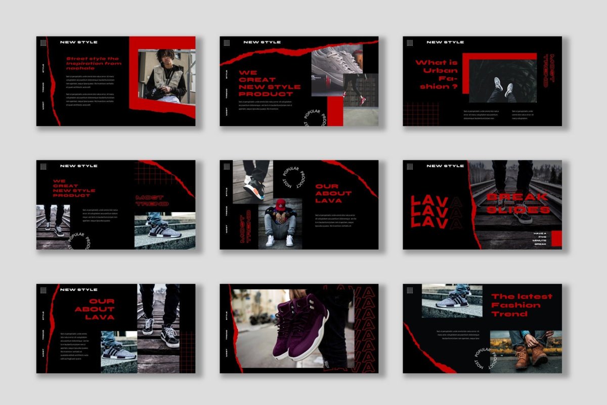 潮流街头服装摄影作品集演示文稿Keynote设计模板 Lava Keynote Template插图3