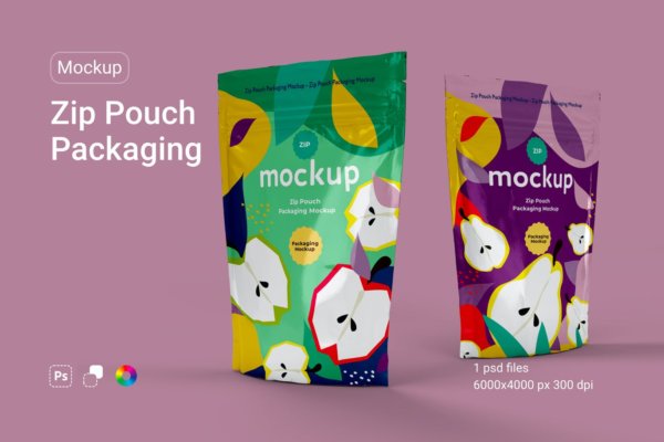 简约食品拉链自立塑料袋设计PS贴图样机 Zip Pouch Packaging Mockup