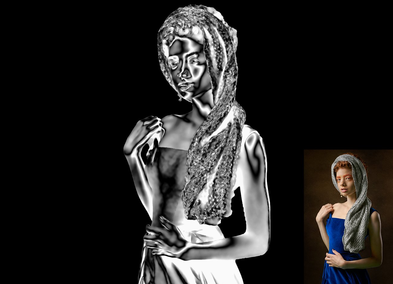 逼真金属雕像效果人像处理特效PS动作模版 Metallic Statues Photoshop Action插图5