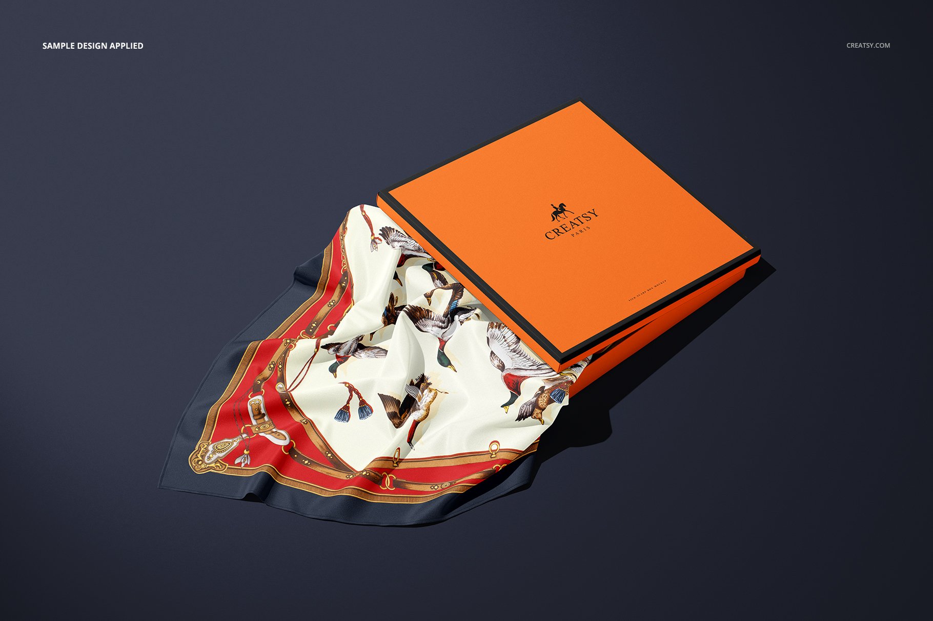 时尚真丝丝绸围巾印花图案设计展示样机 silk scarf box mockup set