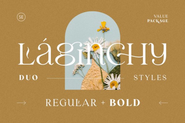 优雅轻奢时尚品牌Logo海报杂志标题衬线英文字体素材 Laginchy Serif – (Regular & Bold)