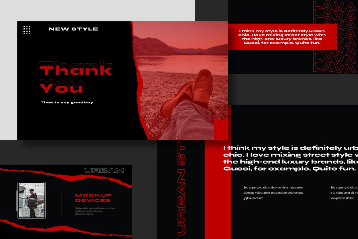 潮流街头服装摄影作品集演示文稿Keynote设计模板 Lava Keynote Template插图7