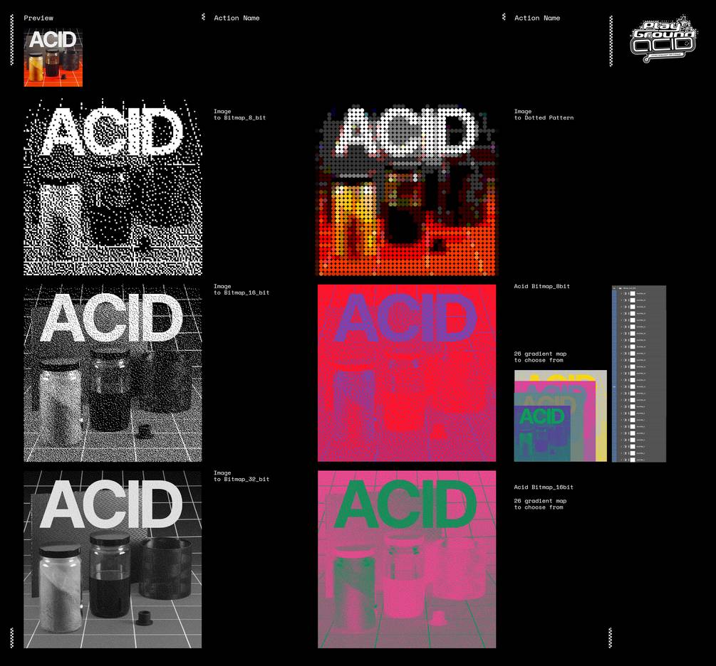 潮流复古酸性嘻哈文字图形特效PS样机动作设计素材 Playground ACID Aciton插图2