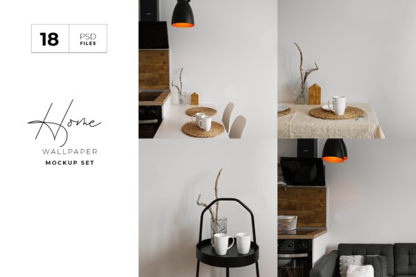 18个简约室内艺术品相片展示相框样机PSD模板合集 Wallpaper Mockup Set