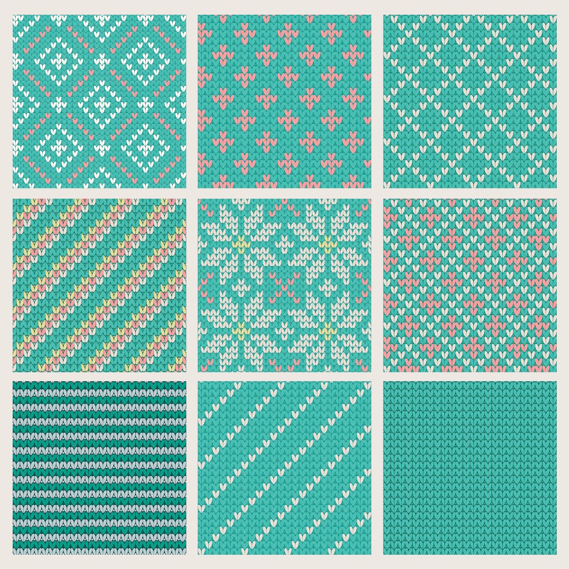 30套针织毛线无缝隙图案纹理背景矢量设计素材 30 seamless knit