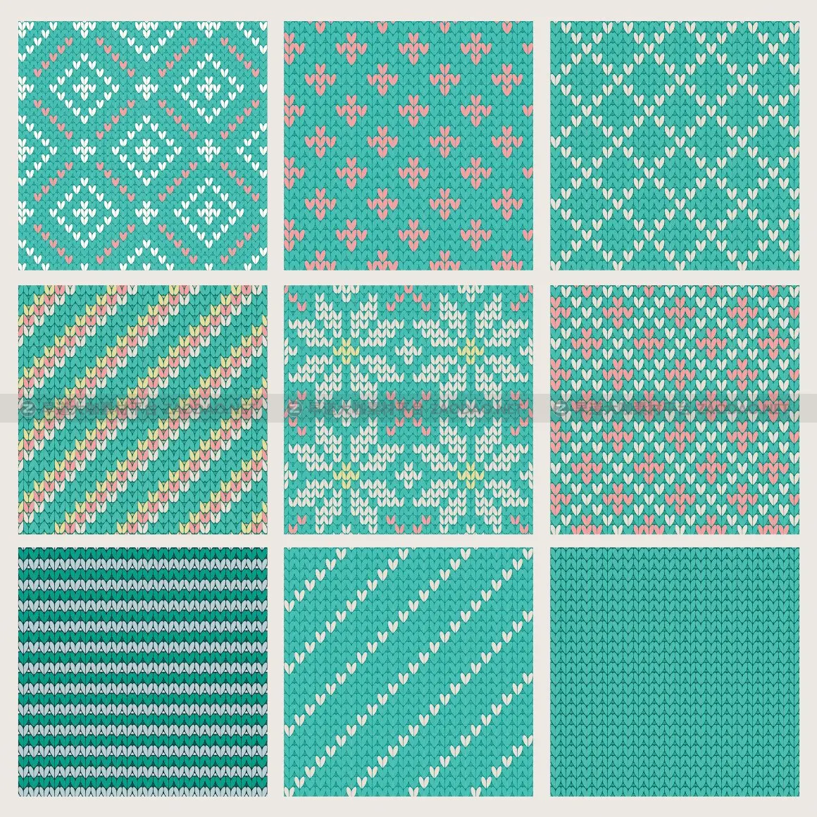 30套针织毛线无缝隙图案纹理背景矢量设计素材 30 Seamless Knit Textures插图2