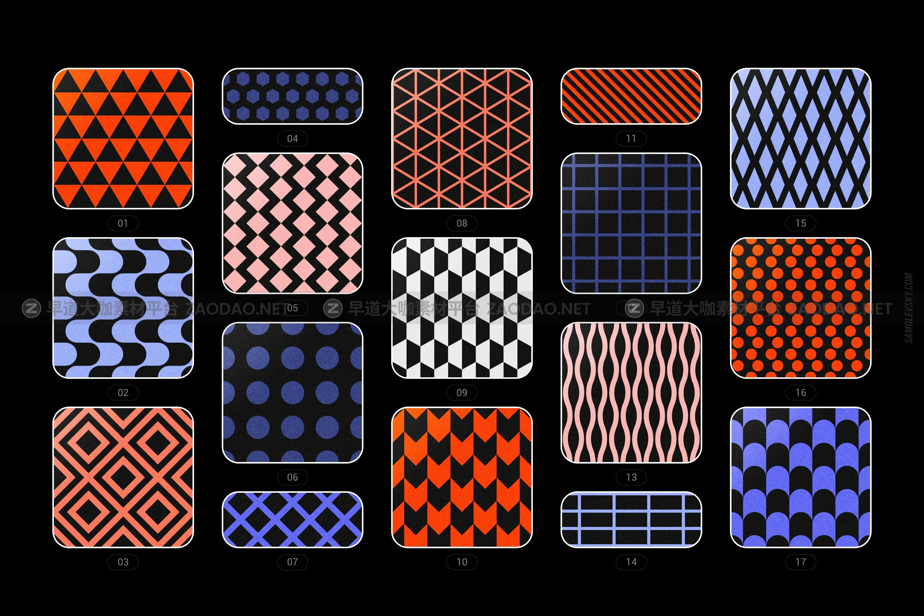70款炫彩活力几何图形无缝隙图案底纹海报设计背景图片素材 Vibrant Geometric Seamless Patterns插图3