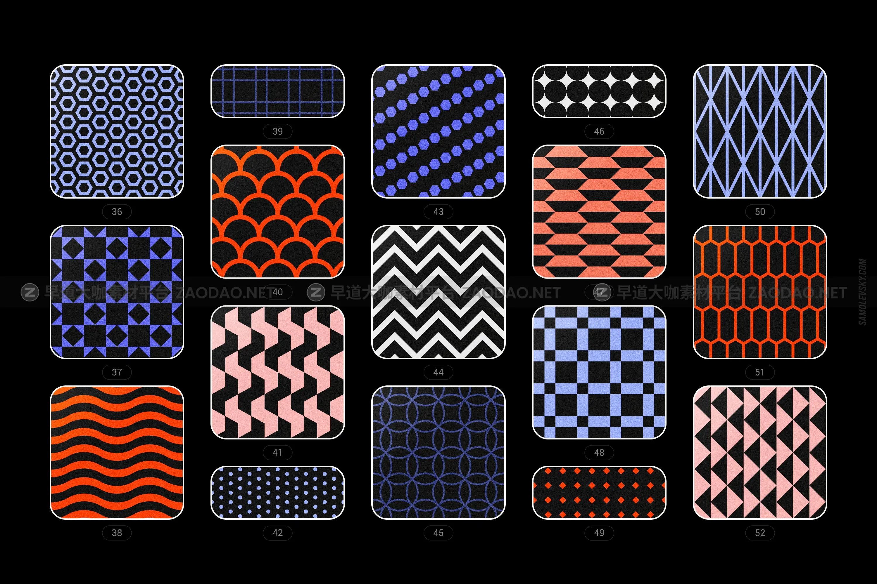 70款炫彩活力几何图形无缝隙图案底纹海报设计背景图片素材 Vibrant Geometric Seamless Patterns插图7