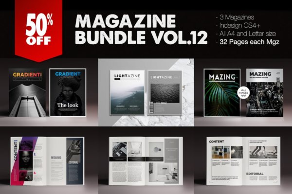 12套画册杂志设计INDD模板素材 Magazine Bundle 12