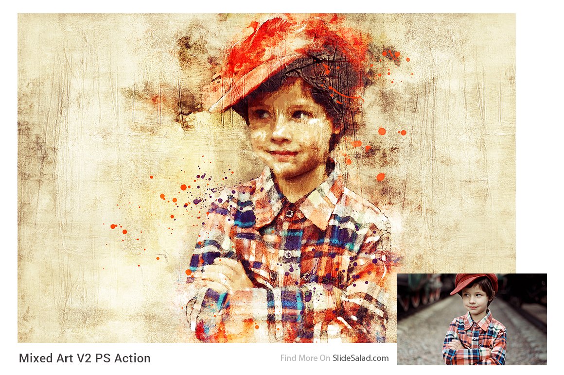 复古做旧混合效果照片处理特效PS动作模板 Mixed Art 2 Photoshop Action插图1