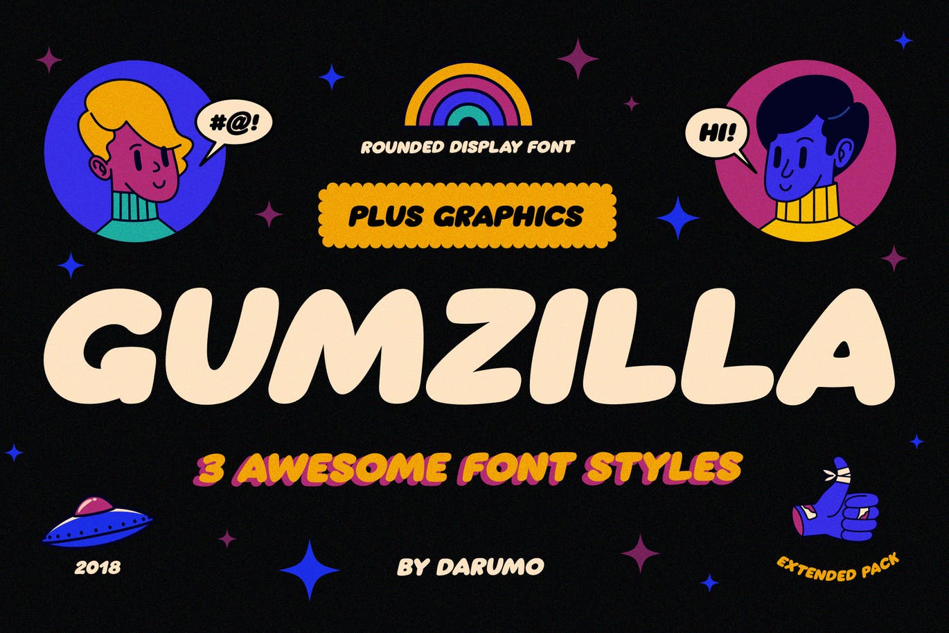 复古品牌包装徽标Logo标题设计圆润英文字体素材 Gumzilla Font Plus Graphic Pack插图