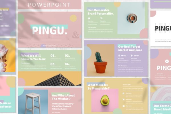 优雅简约商务作品集图文排版演示文稿设计ppt模板 Pingu – Brandbook Powerpoint Template