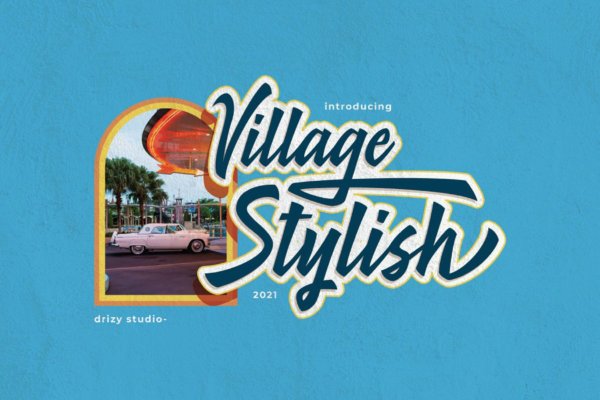 复古乡村时尚设计无衬线英文字体素材 Village Stylish