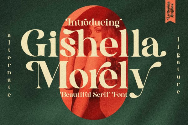 时尚大胆海报贺卡标题设计衬线字体素材  Gishella Morely Serif Font LS
