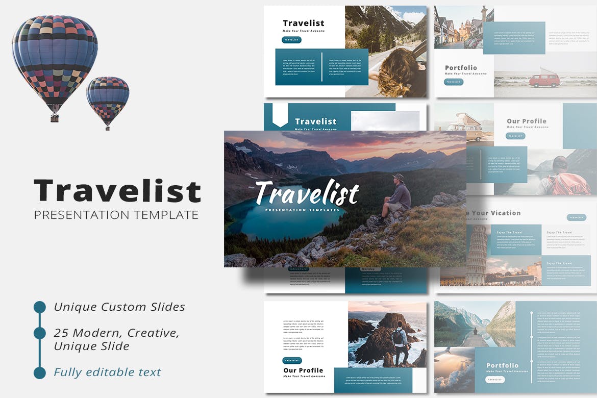 旅行主题作品集演示文稿设计模板 Travelist – PowerPoint Template