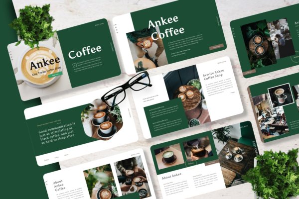 潮流时尚摄影作品集图文排版设计Keynote 模版  Ankee – Coffee Shop Keynote Template