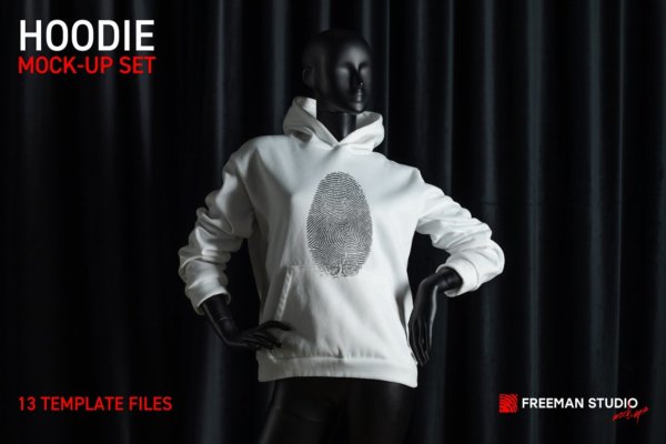 逼真男士连衣帽卫衣印花图案设计PS贴图样机合集 Hoodie Mock-Up Set