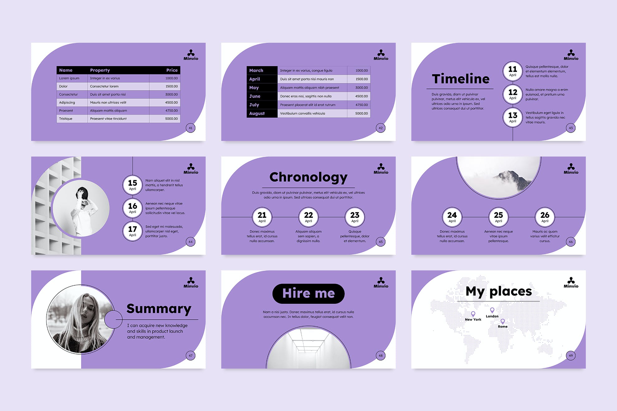 精美紫色系作品集演示文稿设计ppt模板 portfolio powerpoint