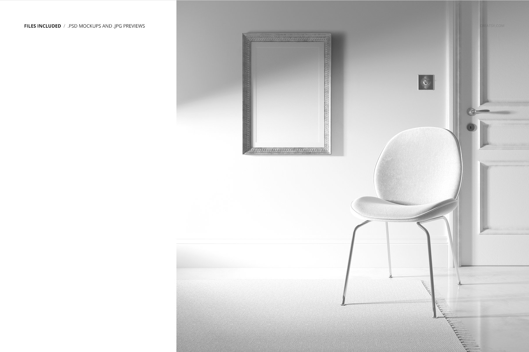 时尚室内场景壁纸相框椅子设计贴图样机模板 Interior Scene Mockup插图2