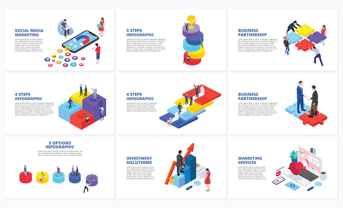 极简扁平化等距插图ppt幻灯片设计模板 isometric animated