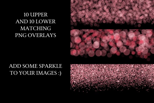 粉红色闪光星星叠加层背景图片PNG格式文件 Rhodonite Pink – 10 Upper & 10 Lower Decorative Overlays