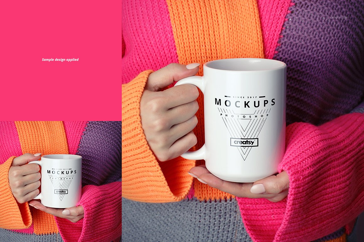 白色咖啡马克陶瓷杯样机模板合集 11oz & 15 oz White Mug Mockup Set插图4